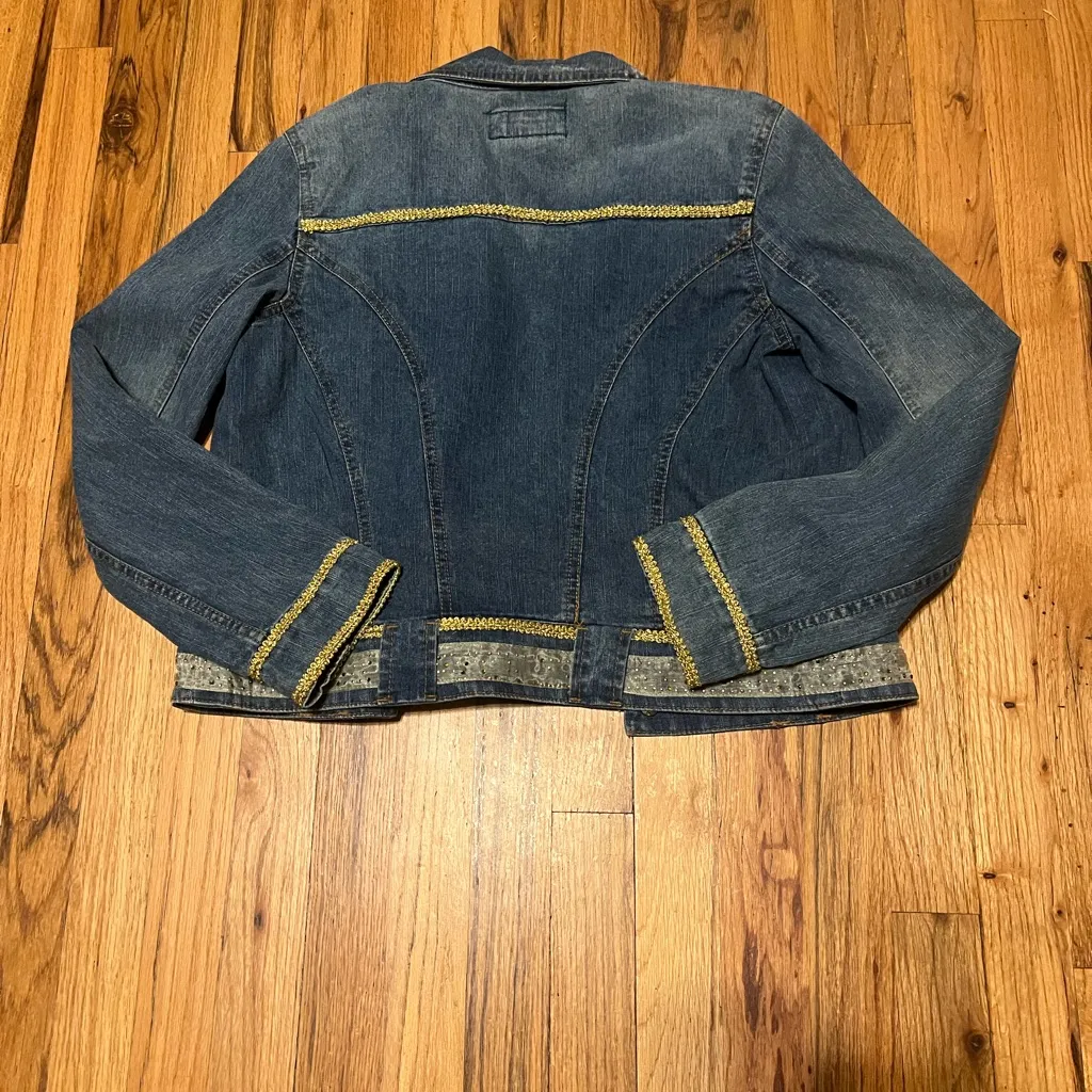 Destiny Denim Jacket M – Gold Trim & Sequins Blue Size M - Image 4