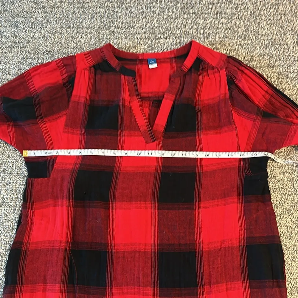 NWT Old Navy Petite Red and Black Plaid Cotton Shift Dress Sz MP - Image 8