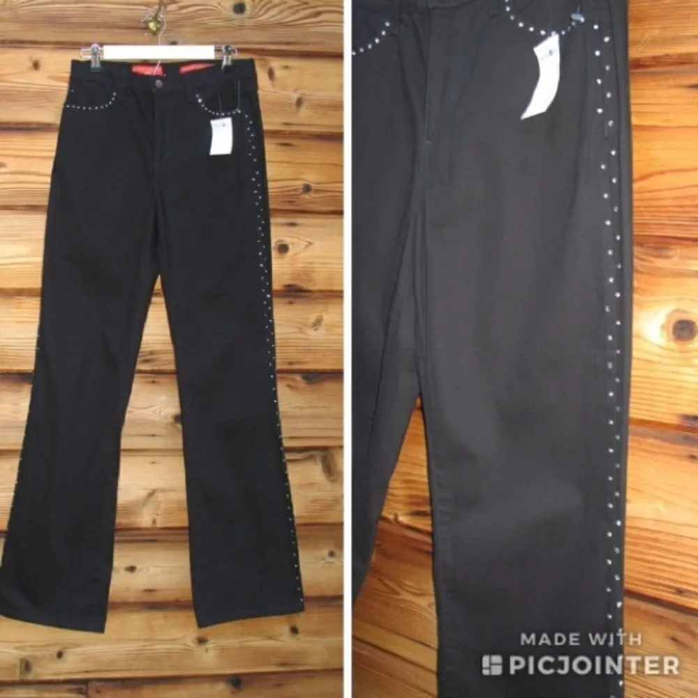 NWT Black Boot Cut Long Rhinestone Jeans - Image 2
