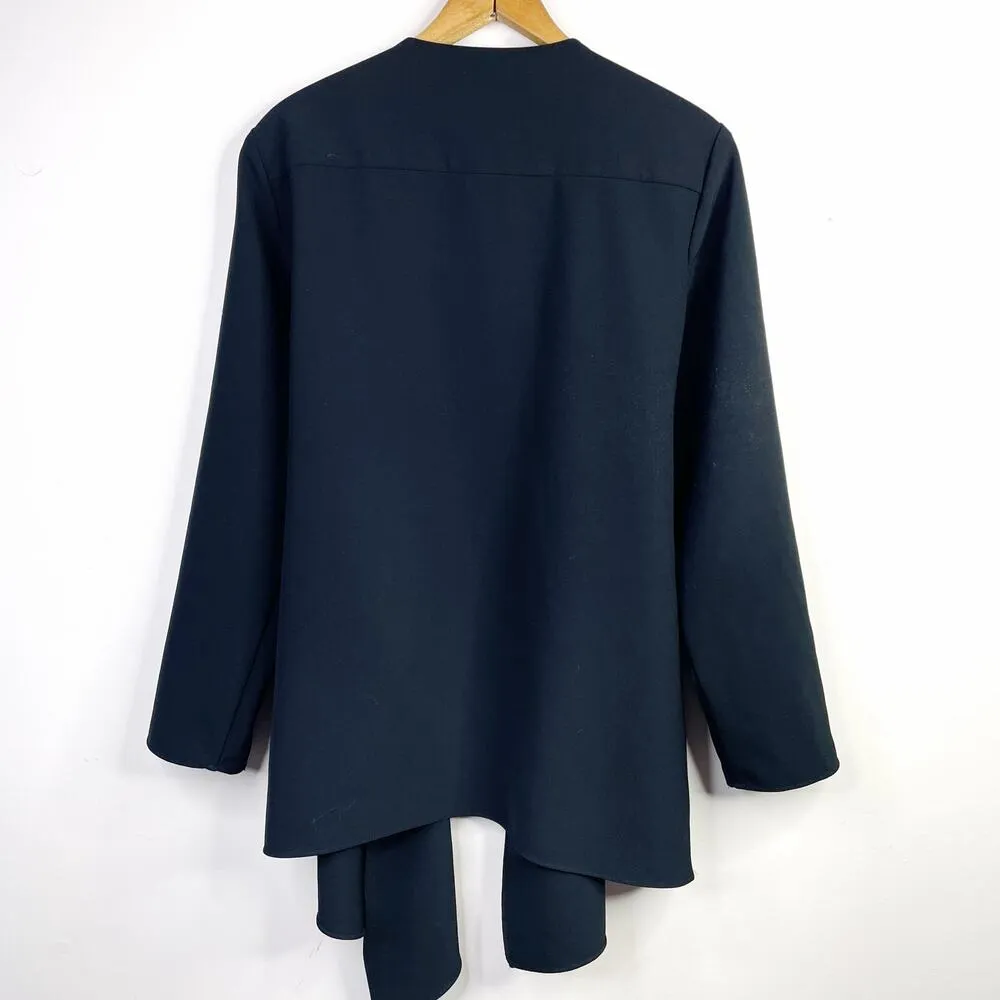 Chicos Tie Front Draped Minimalist long Jacket Black Lagenlook Womens 2 L 12 - Image 6