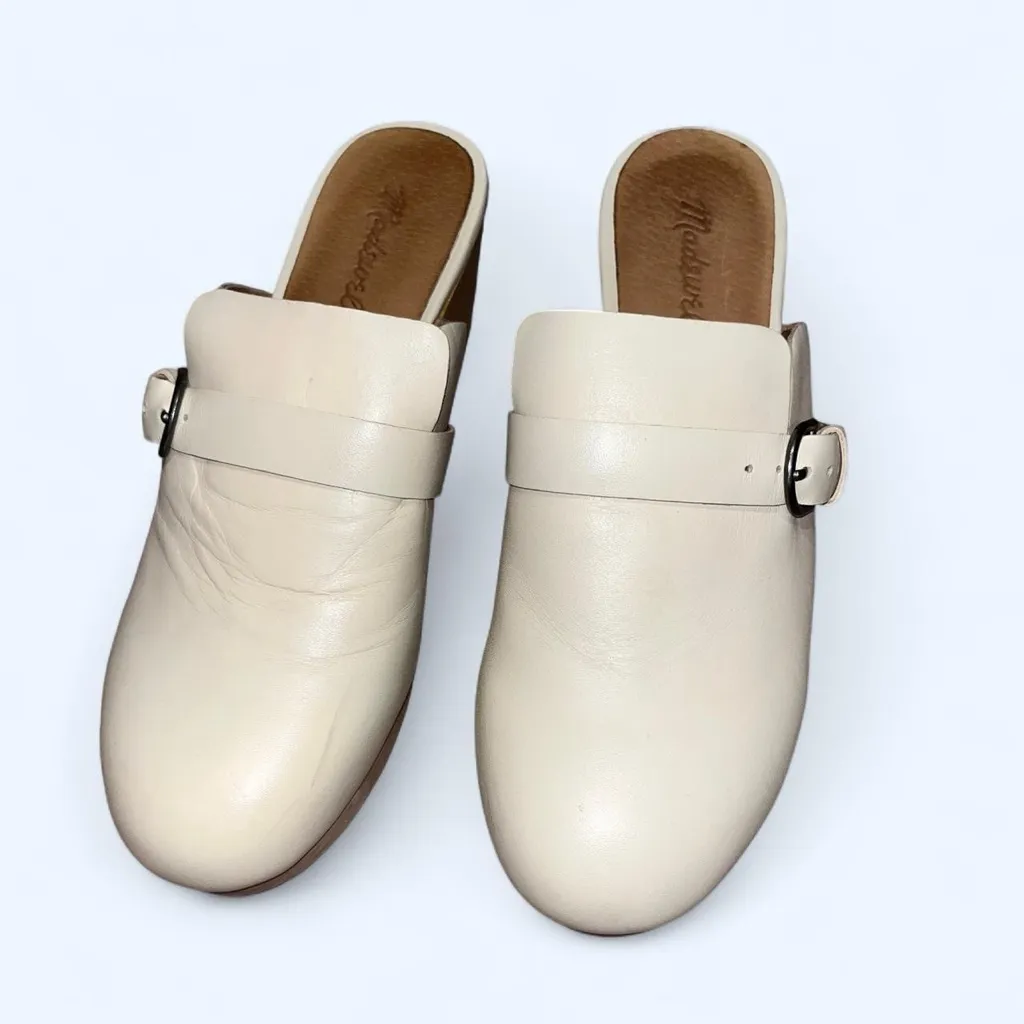 Madewell Women's Cream Leather Monique Buckle Clogs Sz 8 - Image 3