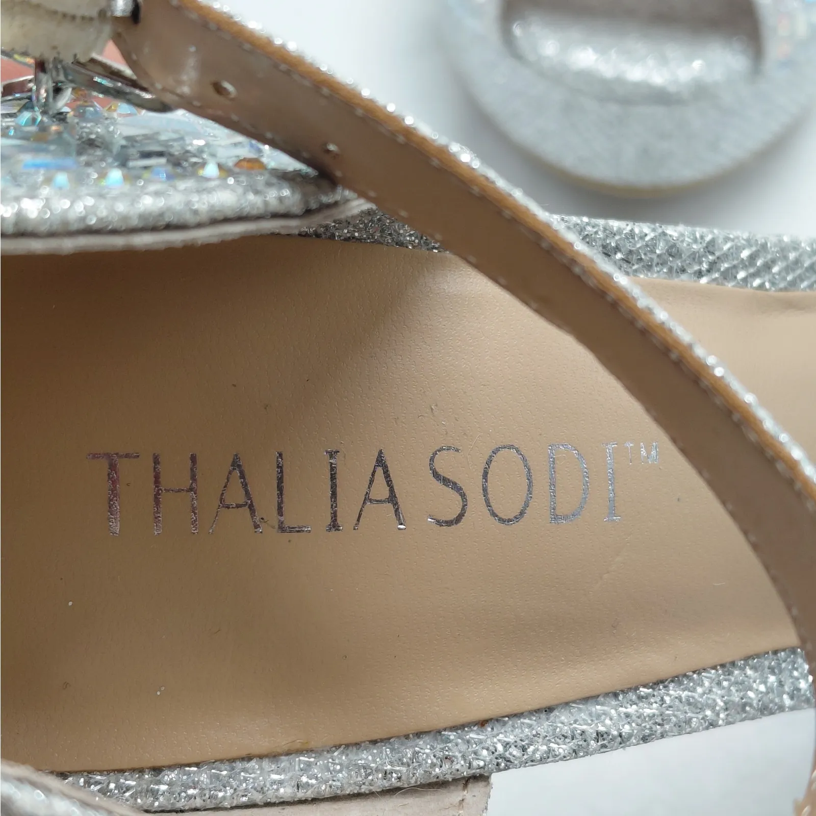 Thalia Sodi Womens Chace Rhinestone Peep Toe Platform Pumps Size 7M Silver Heels - Image 6