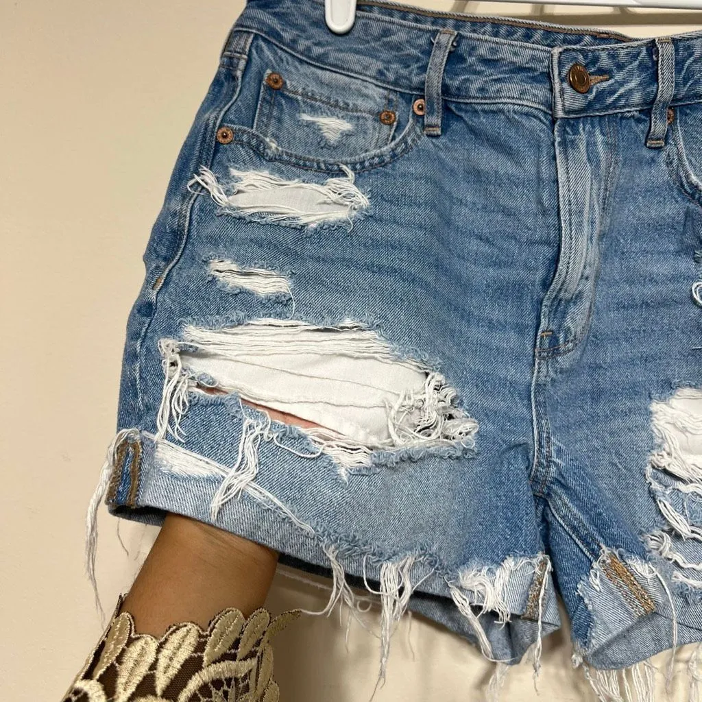 American Eagle Blue Tomgirl Shorts Distressed 8 Denim - Image 2