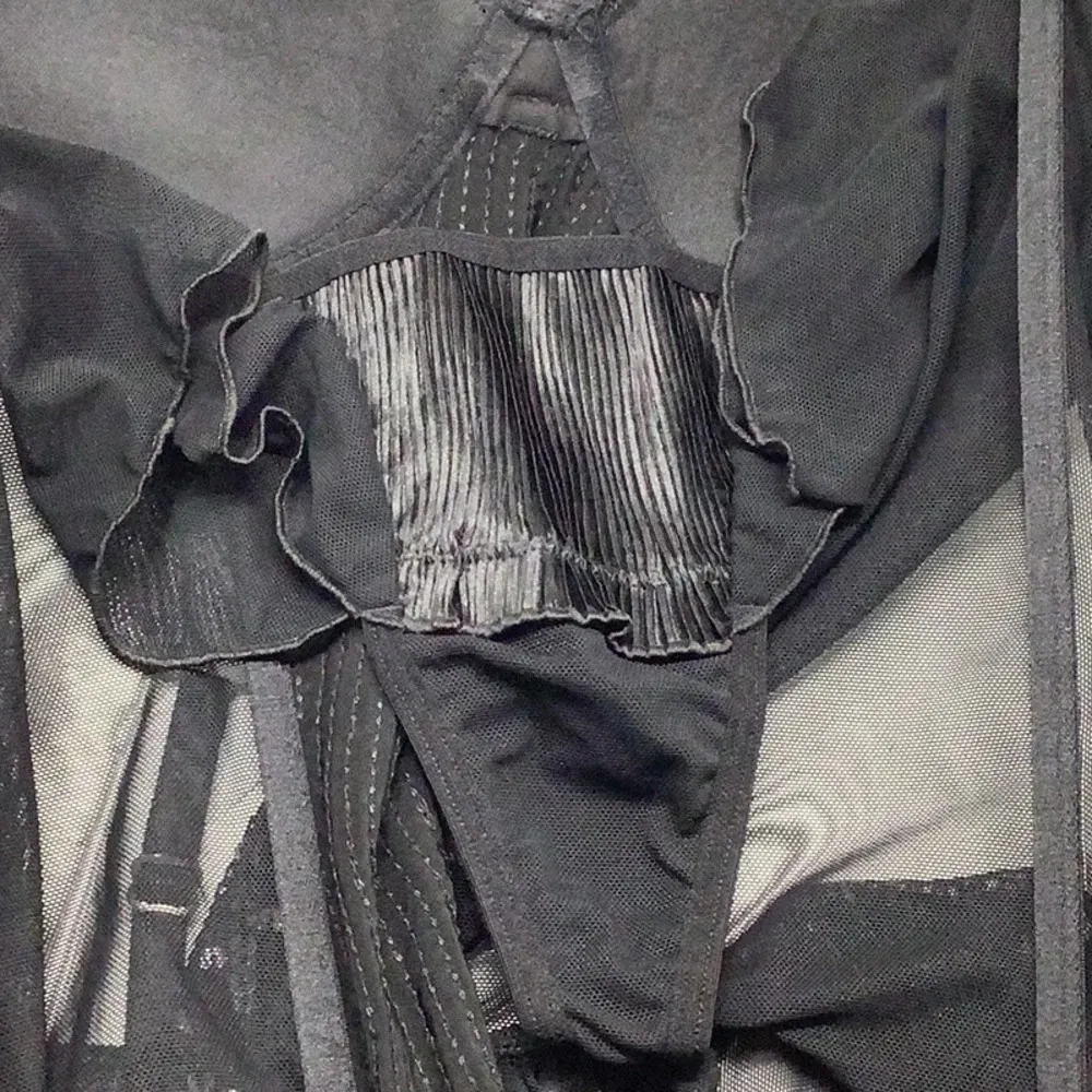 Rosset Mesh & Sequence Underwire Padded Bustier Lingerie W/Straps & Thong Black - Image 5