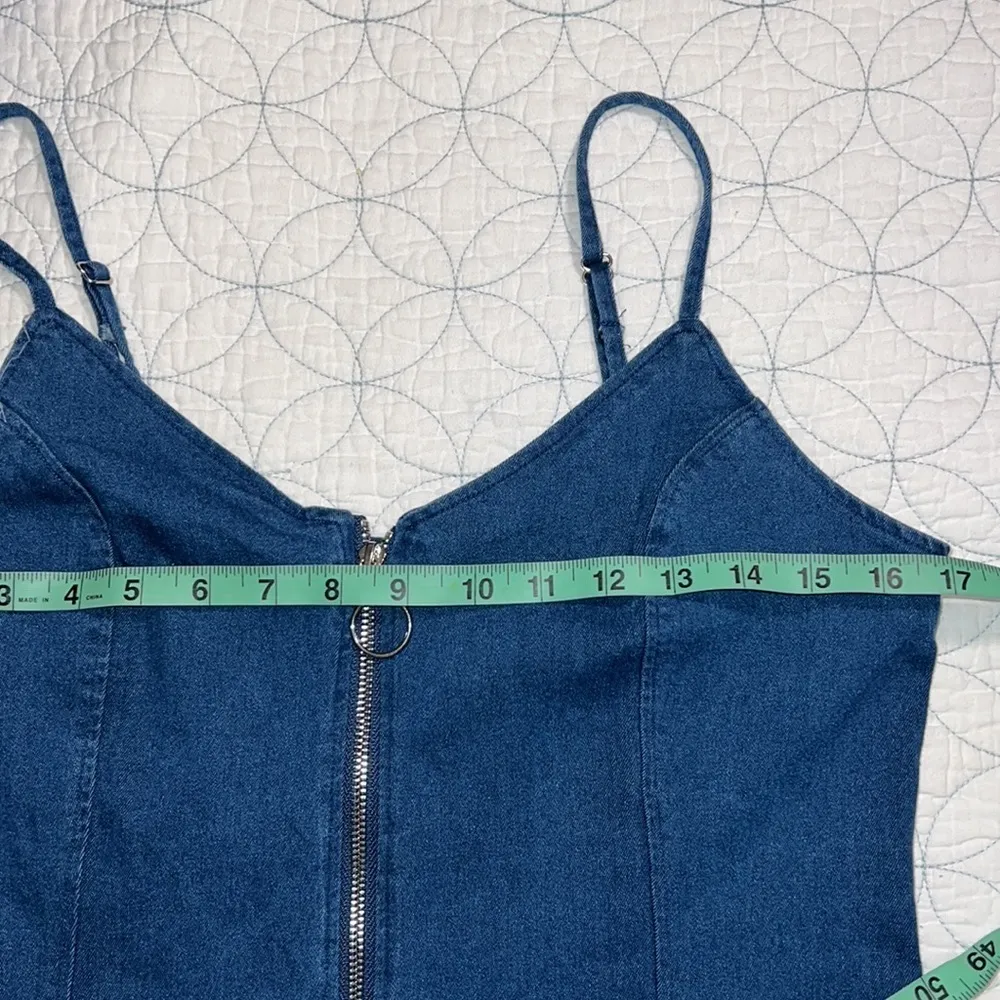Love J denim dress sleeveless full zip front adjustable straps sweetheart neck - Image 5