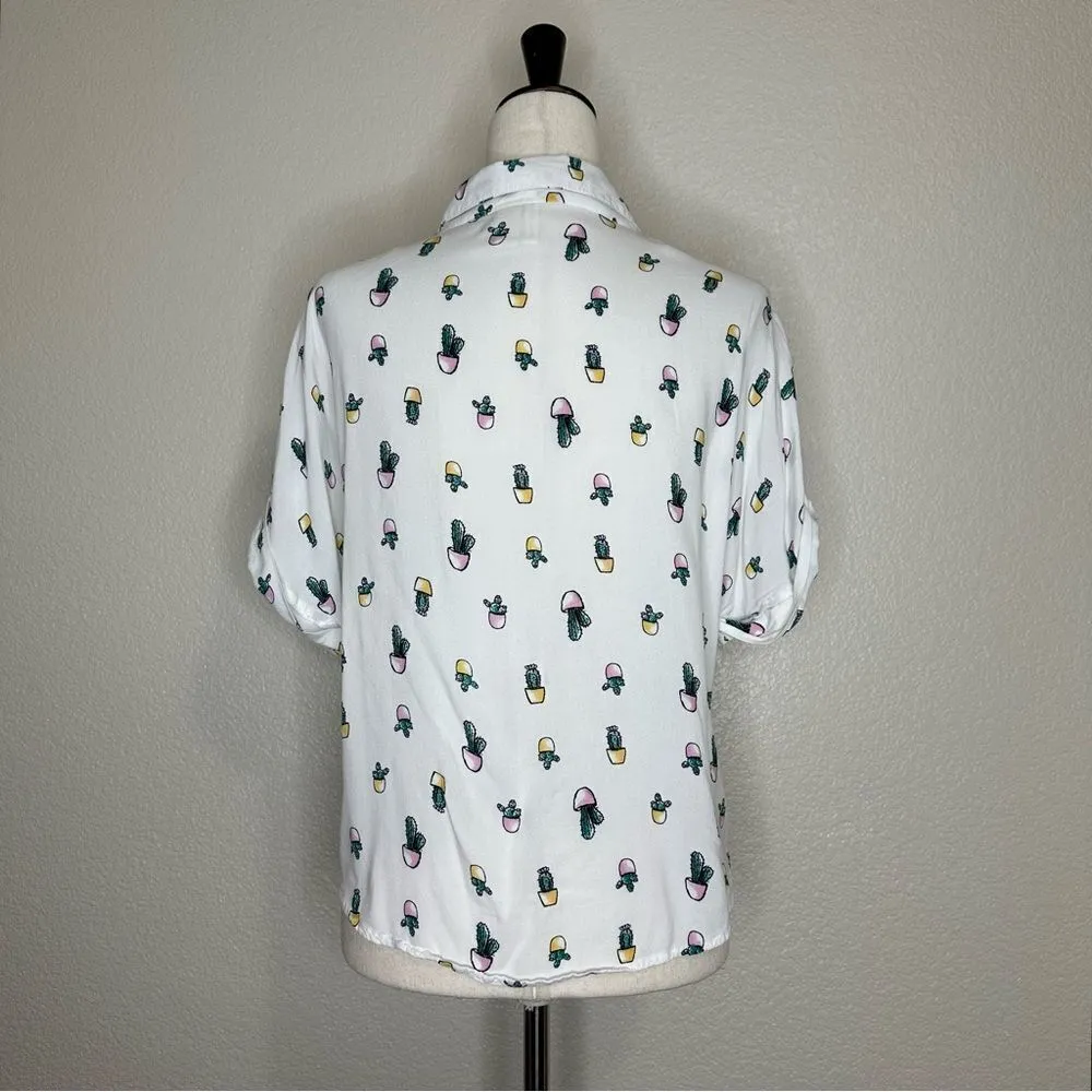 Japna  White Cactus Short Sleeves Button Down Shirt - Image 7