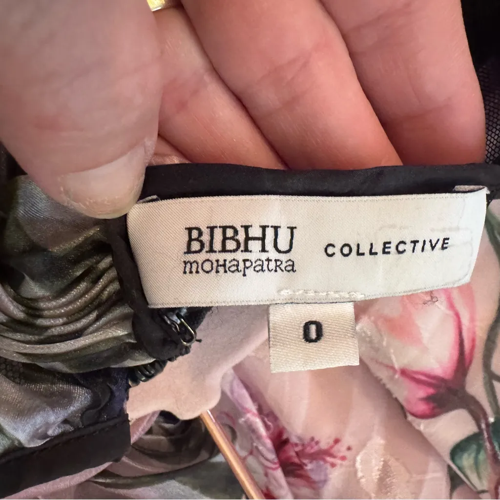 Bibhu Mohapatra Puff Shoulder Organza Midi Dress Gown Floral Graffiti Print SZ 0 Multiple - Image 8