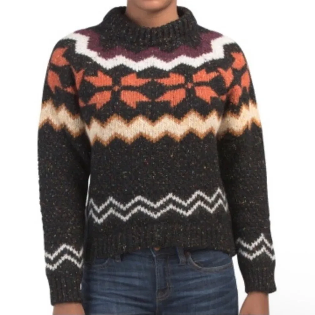 Gemelli Italian Made Wool Fair Isle Sweater Size Medium Black - Image 2