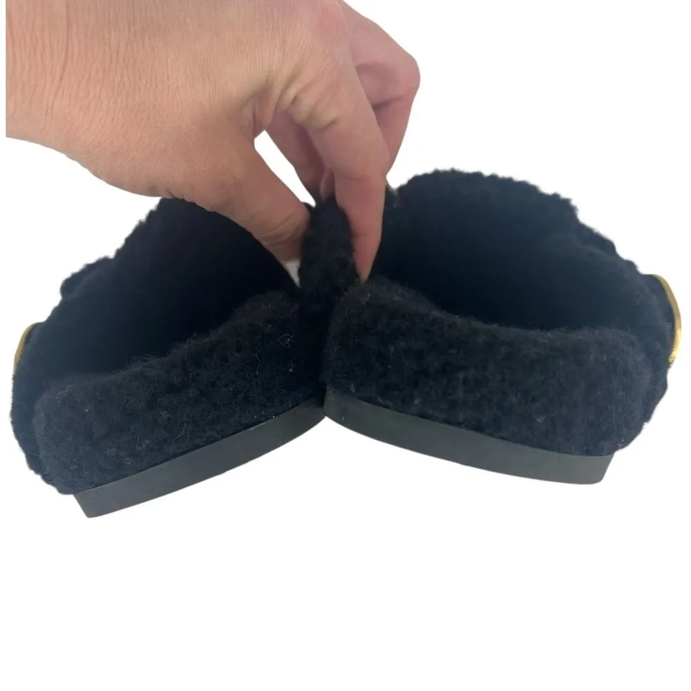 Valentino Garavani Roman Stud Shearling Mules in Black Size 7.5 - Image 13