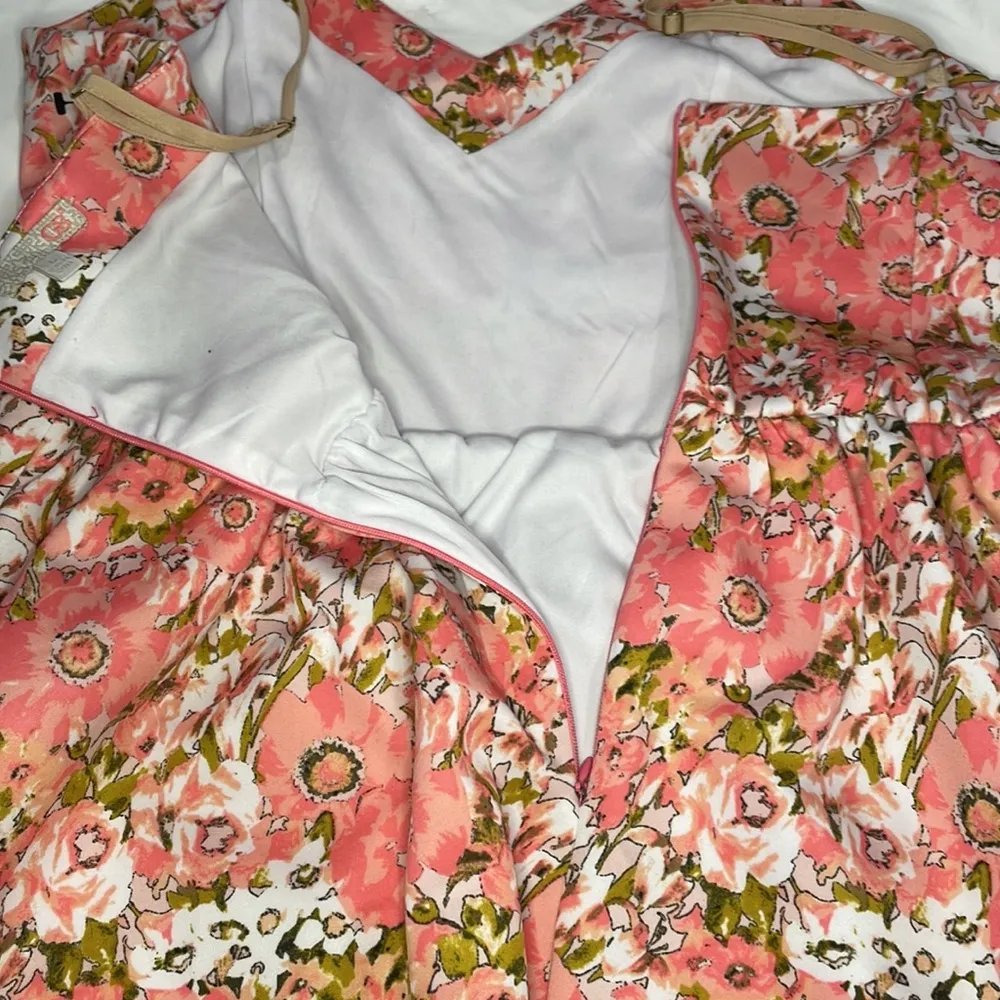 Garden party pocketed mid-calf A-line coral poppy flower adjustable strap dress - Image 7