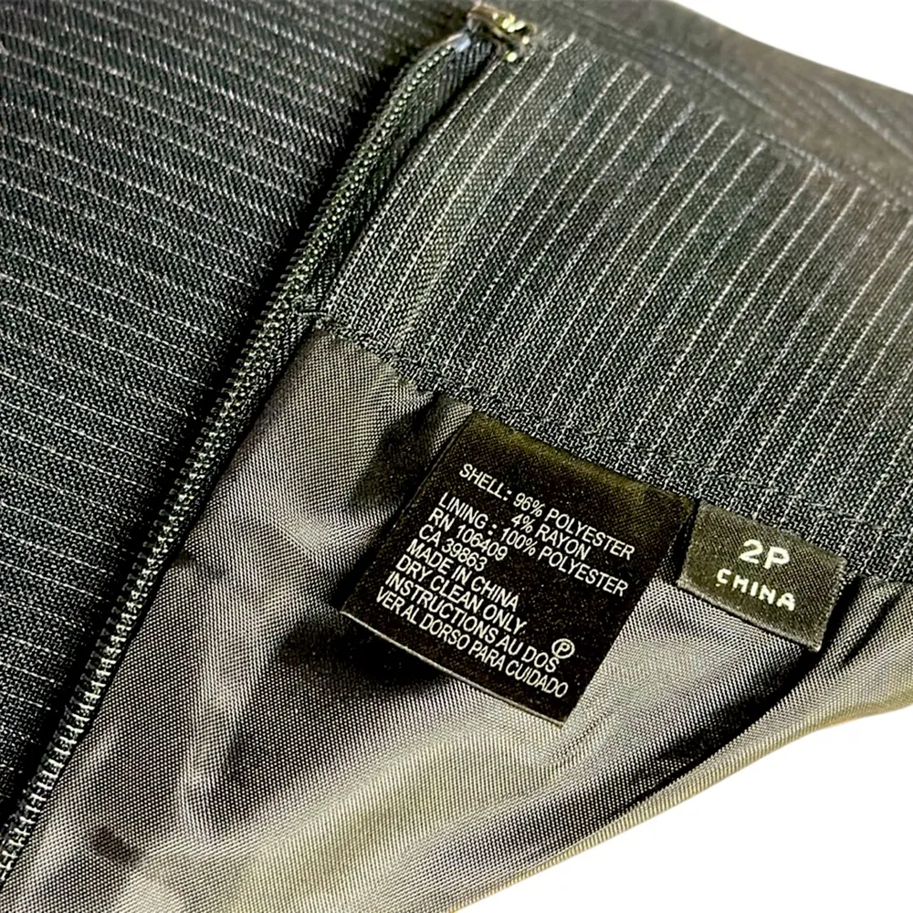 Black Gray Pinstriped Pencil Midi Skirt Fully Lined Zip and back pleat Petite 2 Size 2P - Image 9