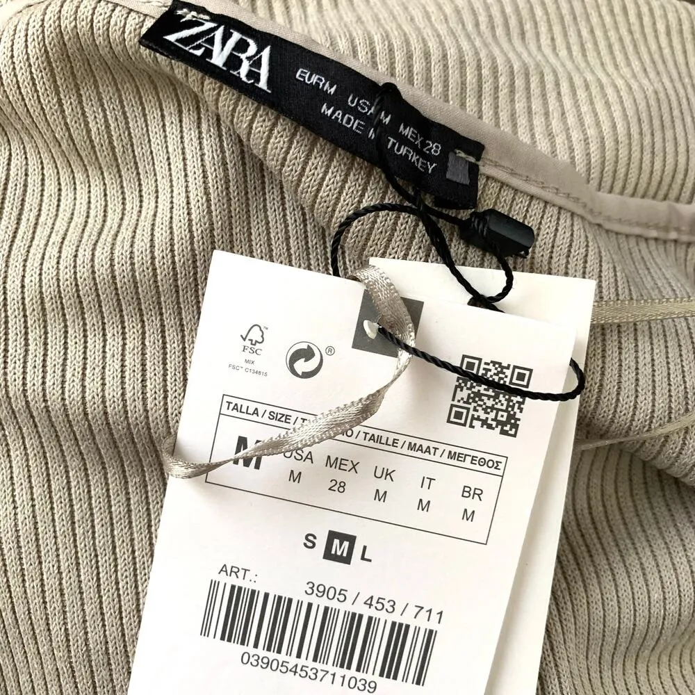 Zara Buttoned Ribbed V-neck Short Sleeve Top in Sand - Image 9