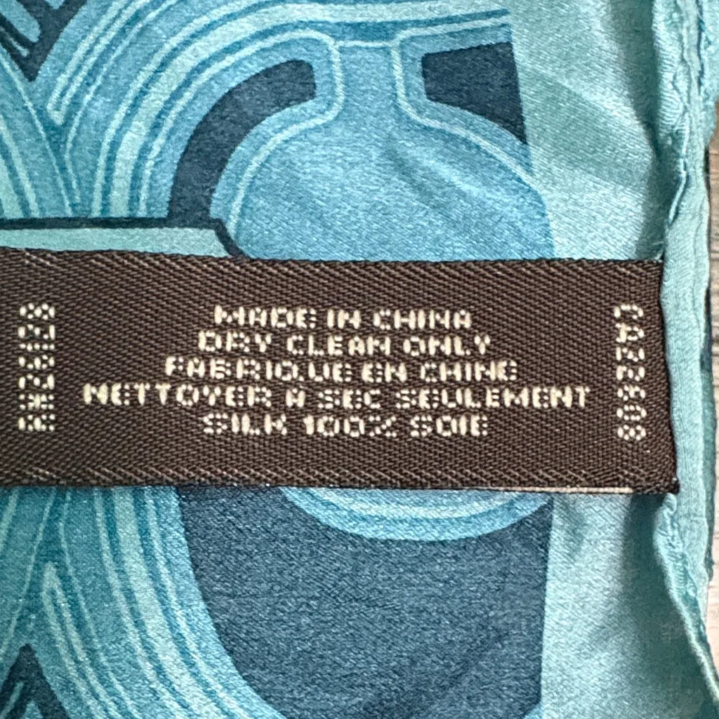 Coach Vintage Blue Patterned silk  Scarf - Image 8