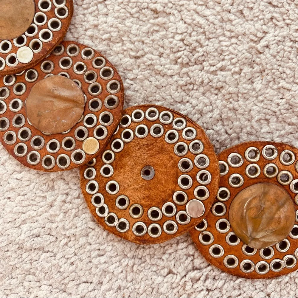 Vtg Moroccan Handcrafted Belt Boho Braided Leather Brass Buckle 36" As Is - Image 6