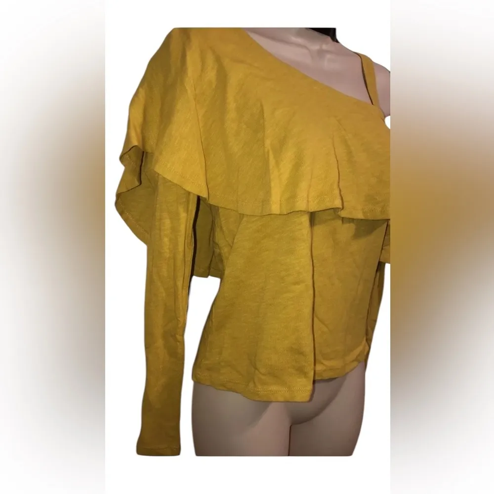 Anthropologie Postmark yellow one shoulder ruffle knit blouse sz‎ small NWT - Image 6