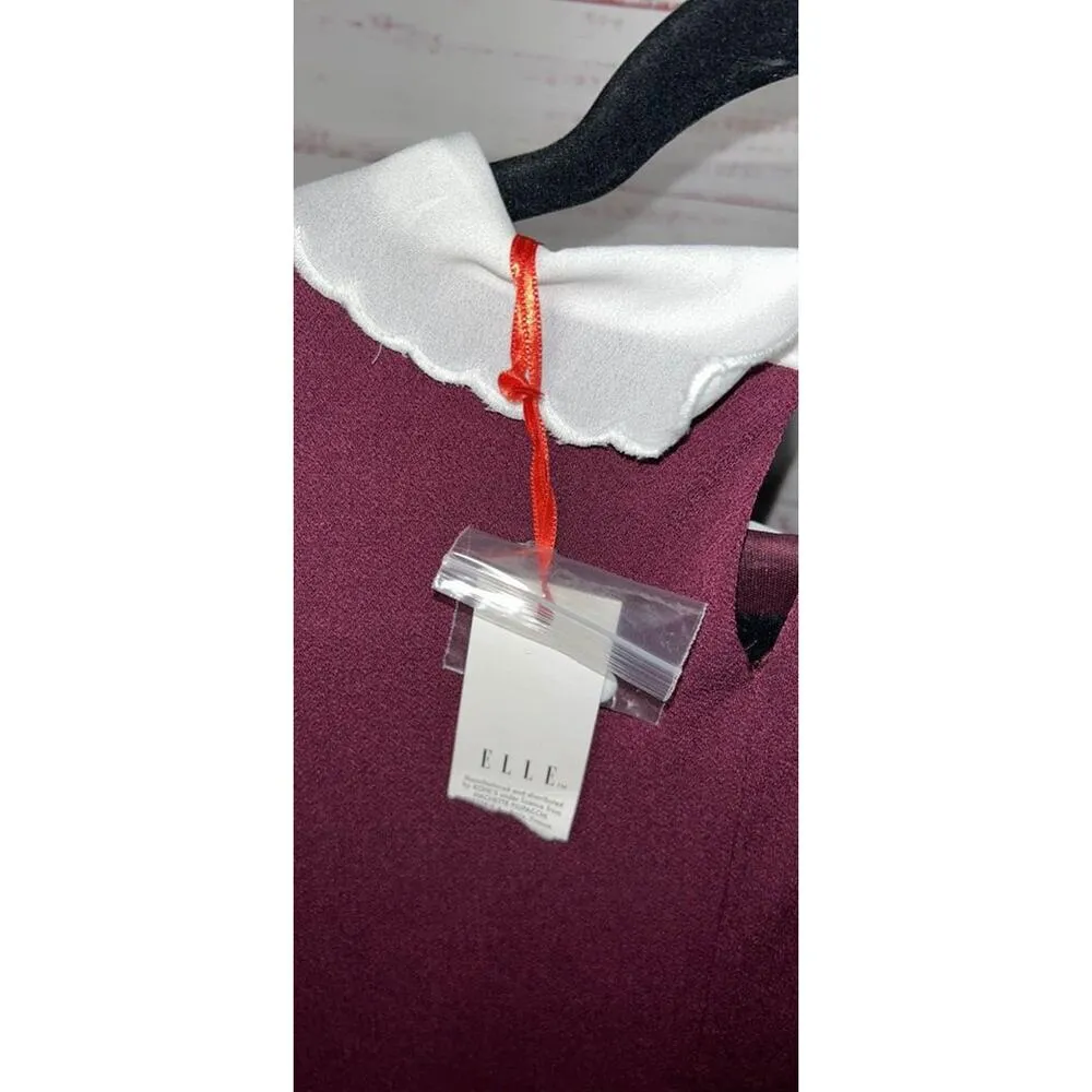 New | Elle Burgundy Shift Dress Embroidered Collar | Large - Image 6