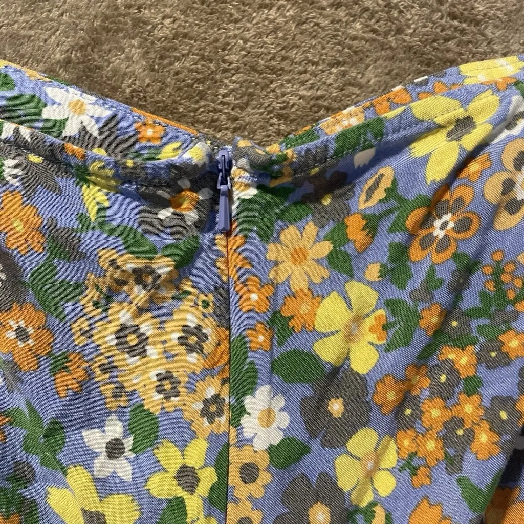 ASOS Dress Womens 12 Mini Floral Milkmaid Corset Long Puff Sleeve Tie Romantic - Image 4