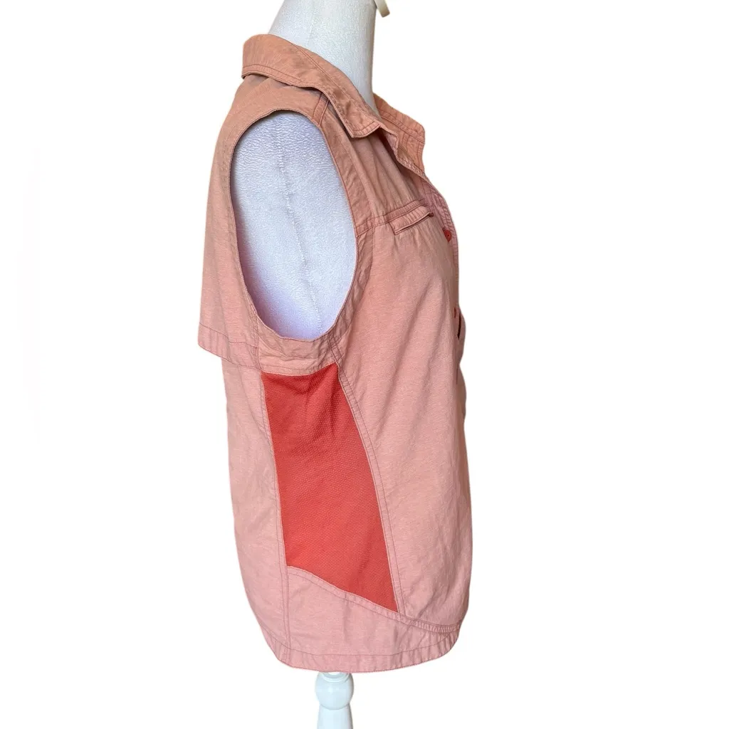 LL Bean Sleeveless Coral Button Down Shirt Vest Vented Back And Side Women Large Pink - Image 3