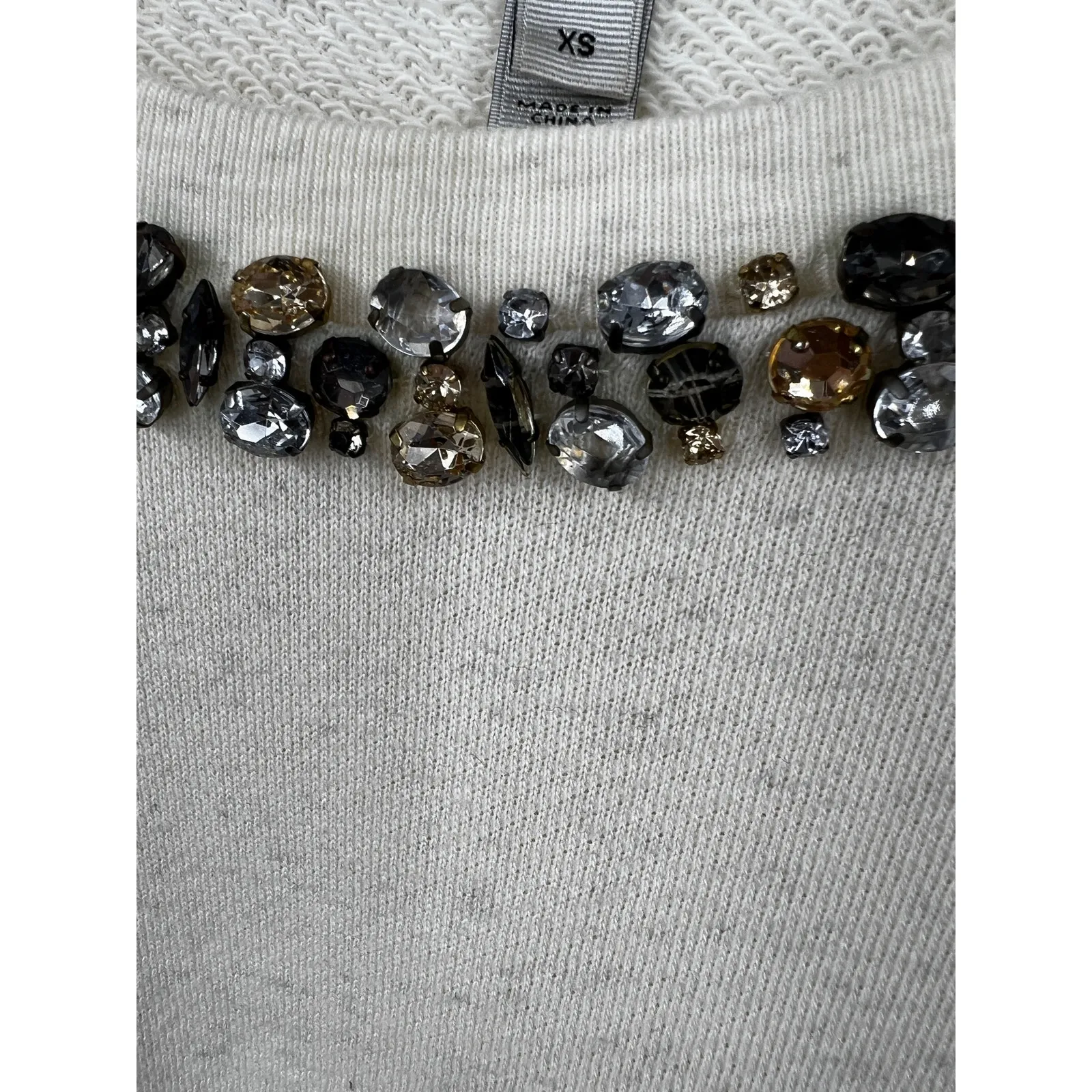 J Crew Sweatshirt Womens Crewneck Pullover‎ Sweater Jewels Embellished Ivory XS - Image 3