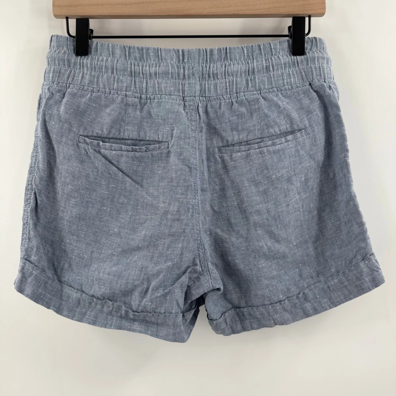 Athleta Shorts Size O Cabo 100% Linen 4" Cuffed Pull On Drawstring Casual Summer - Image 3