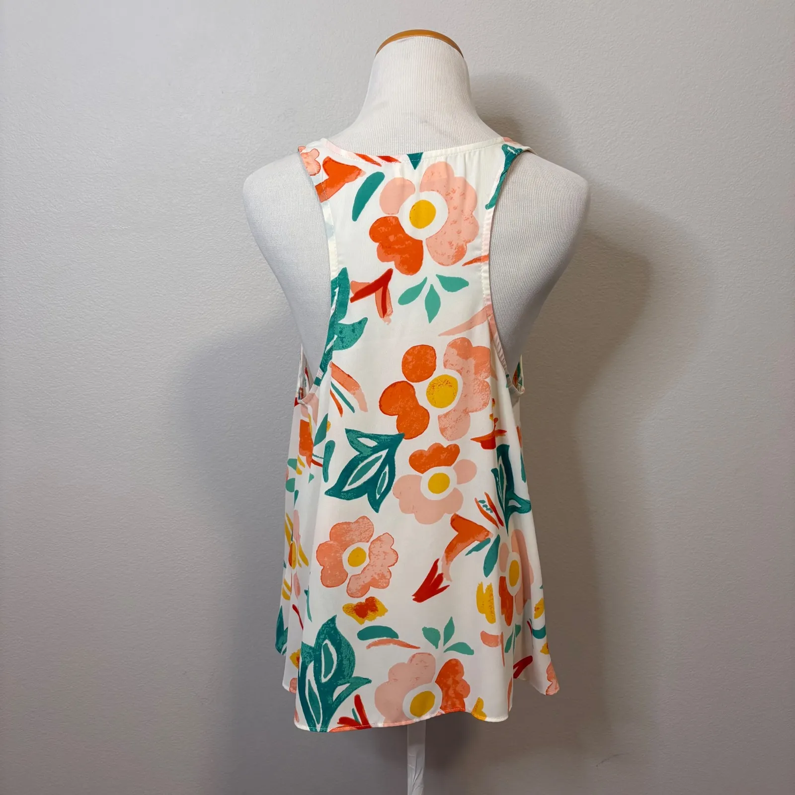 Everly Floral Tank Top Sleeveless Casual Summer Blouse White Orange Large‎ - Image 2