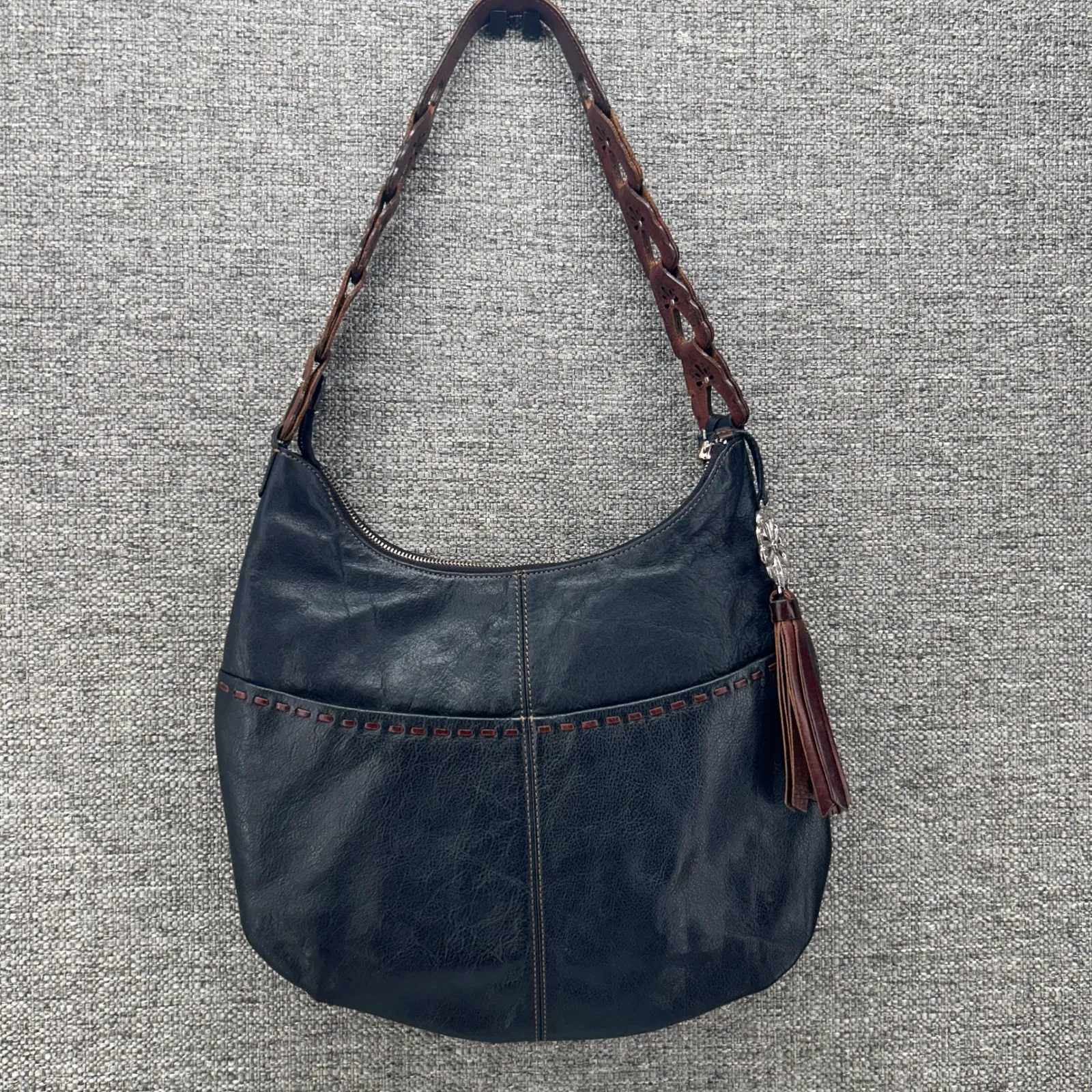 Brighton Hobo Bag Black Brown‎ Kodiak Leather Hobo Shoulder Boho Y2k 70s 90s - Image 2