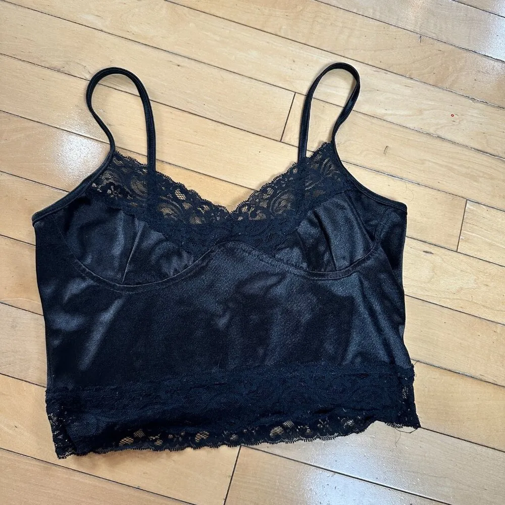 SHEIN Silky Black Lace Bra Crop Corset Style Top Size Small Satiny - Image 2