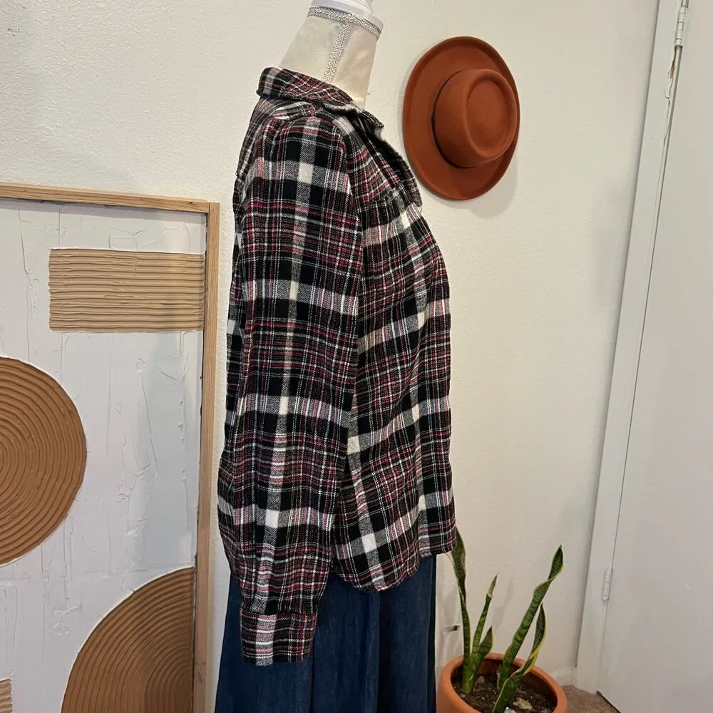 Woolrich Black & Red Cotton Checkered Plaid Print Button Front Long Sleeve Shirt - Image 2