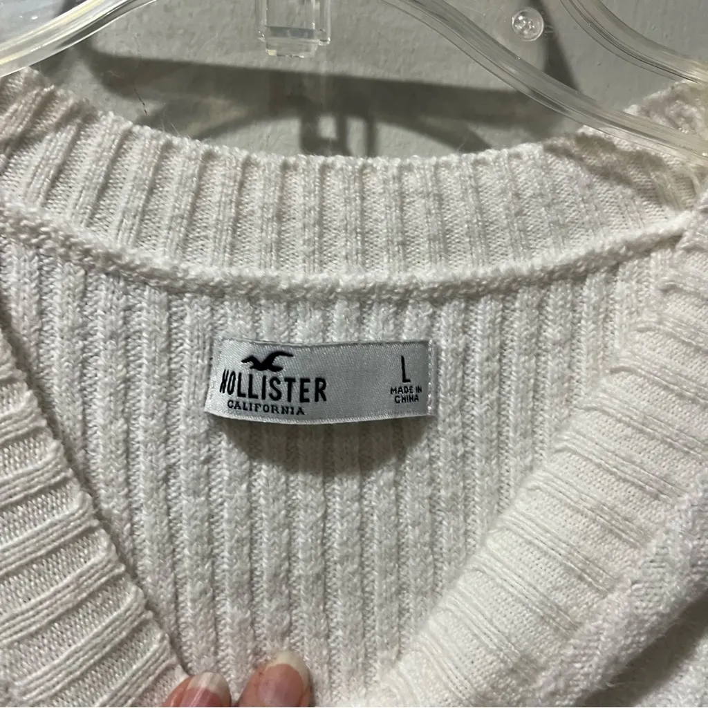 Hollister Womens Cropped Pullover Long Sleeve Knit Sweater White Size Large - Image 4