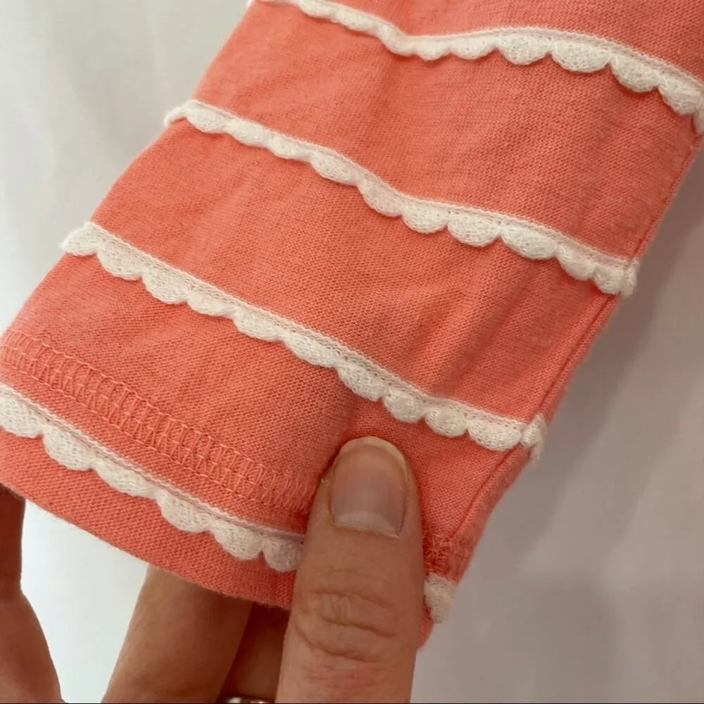 Talbots Coral 3/4 Sleeve Scalloped Stripe Top Womens S Coquette Spring Shirt - Image 10