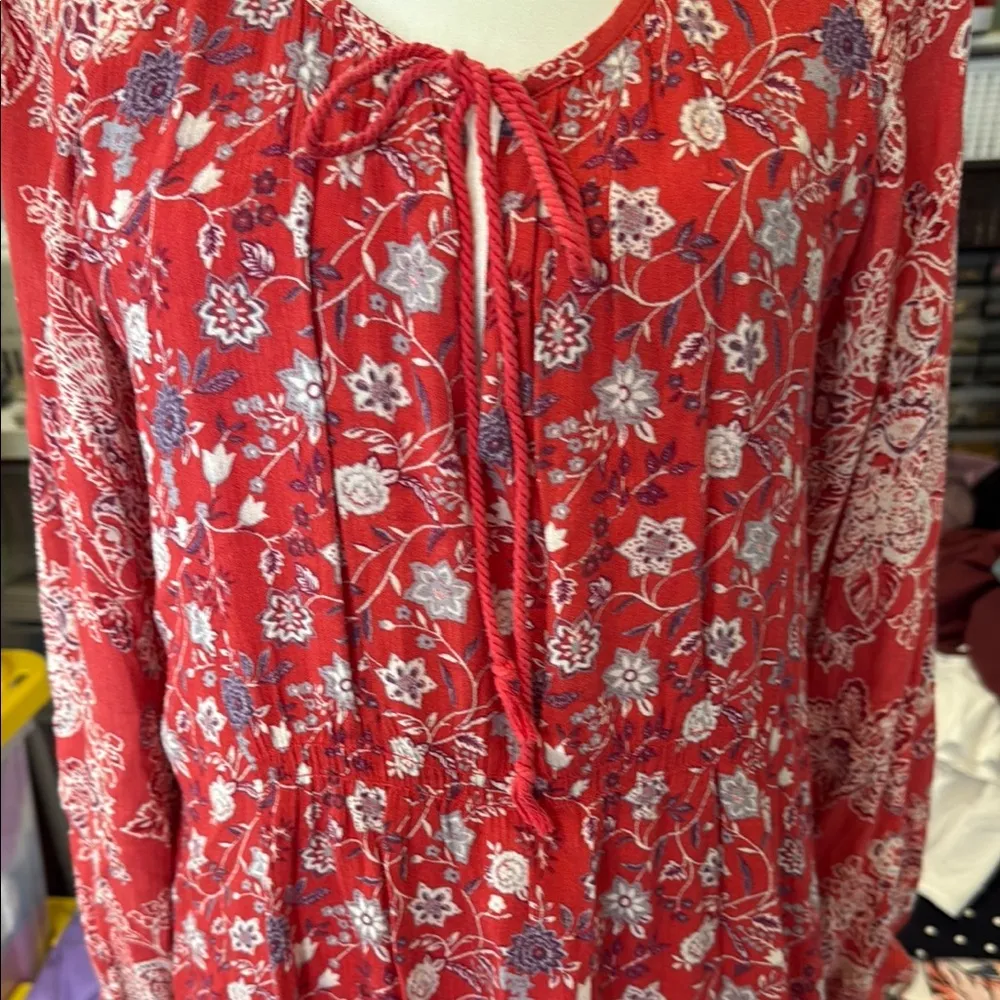 Free People Red Floral Long Sleeve Dress - Image 4