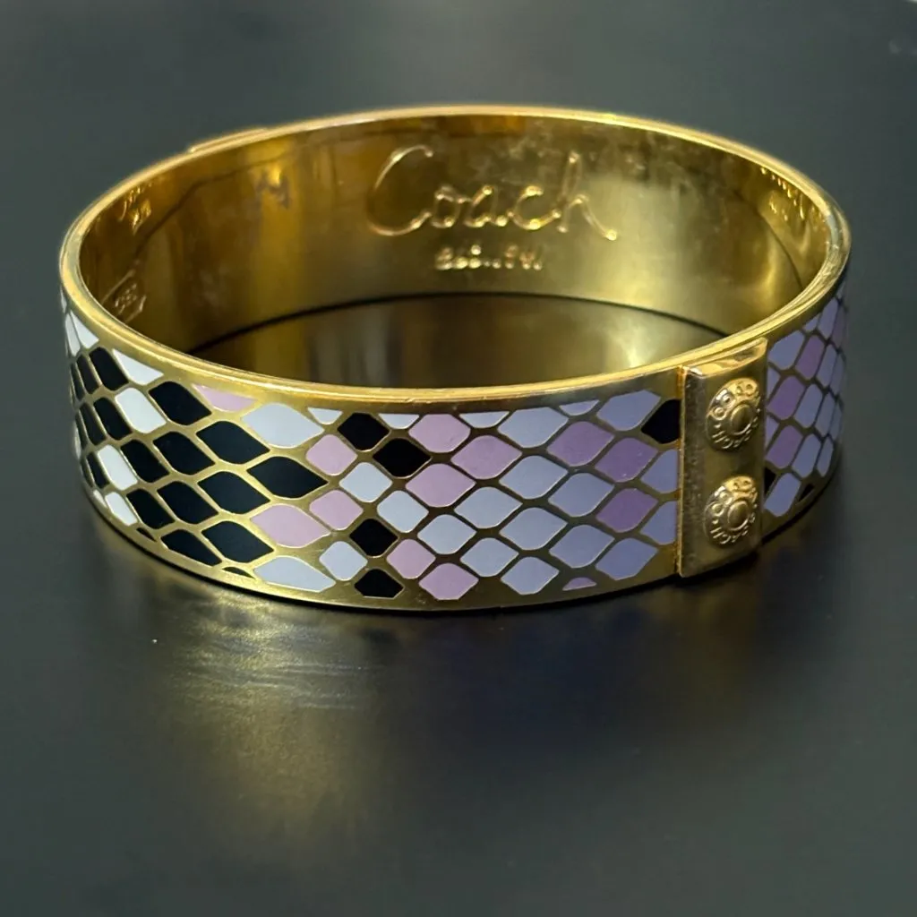 Coach Gold-Tone Purple Enamel Snake Print Bangle Bracelet Jewelry - Image 3