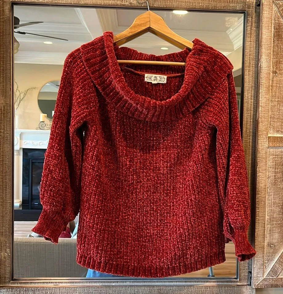 Cozy Rich Chenille Plush Cowl Neck Sweater Womens Medium Rust - Image 8