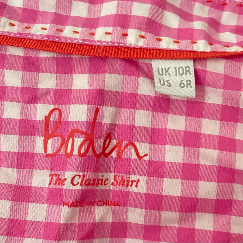 Boden The Classic Long Sleeve Button Down Gingham Shirt Top Pink Size 6 - Image 3
