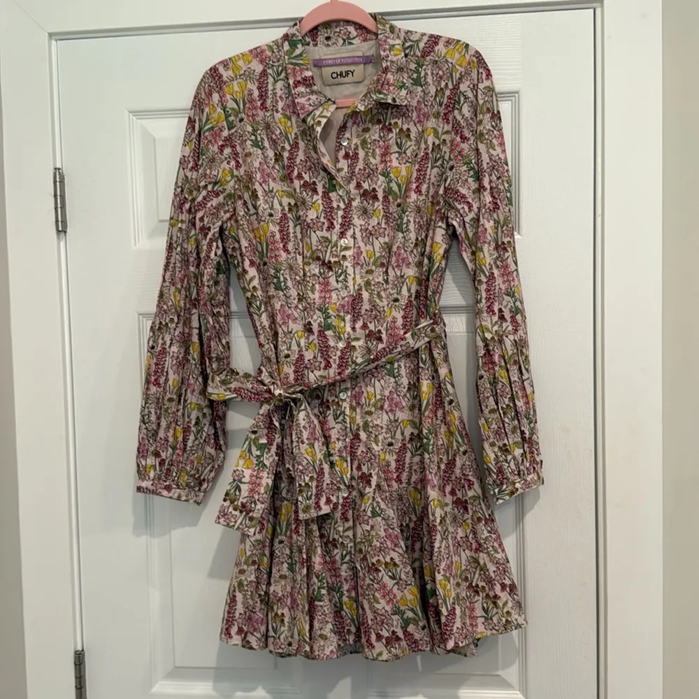 Chufy Forever Patagonia Ushi Mini Dress in Valdes Beige XS Long Sleeve Floral Pink Size M - Image 7