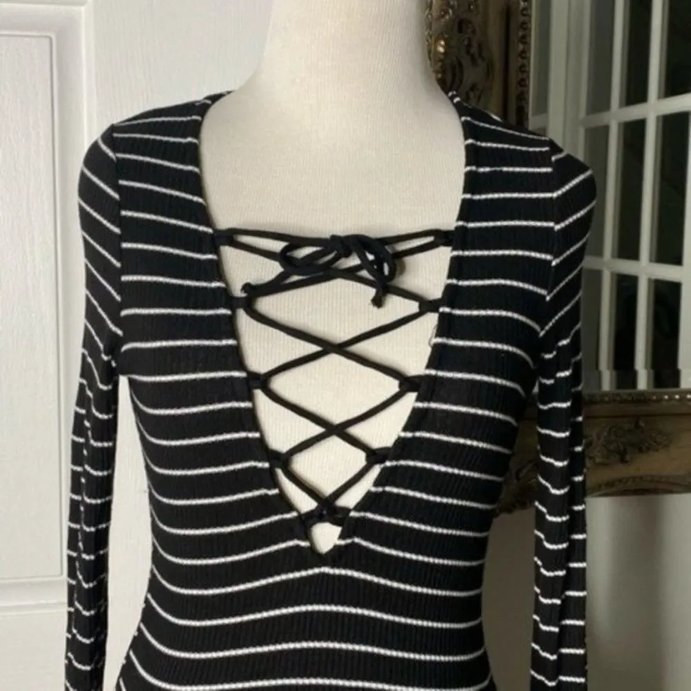 Project Social Striped Lace Up Knit Top Size XS - Image 4
