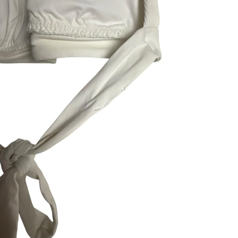 Becca Rebecca Virtue Modern Edge White Ribbed Lace Up Strappy Halter Bikini Top - Image 3