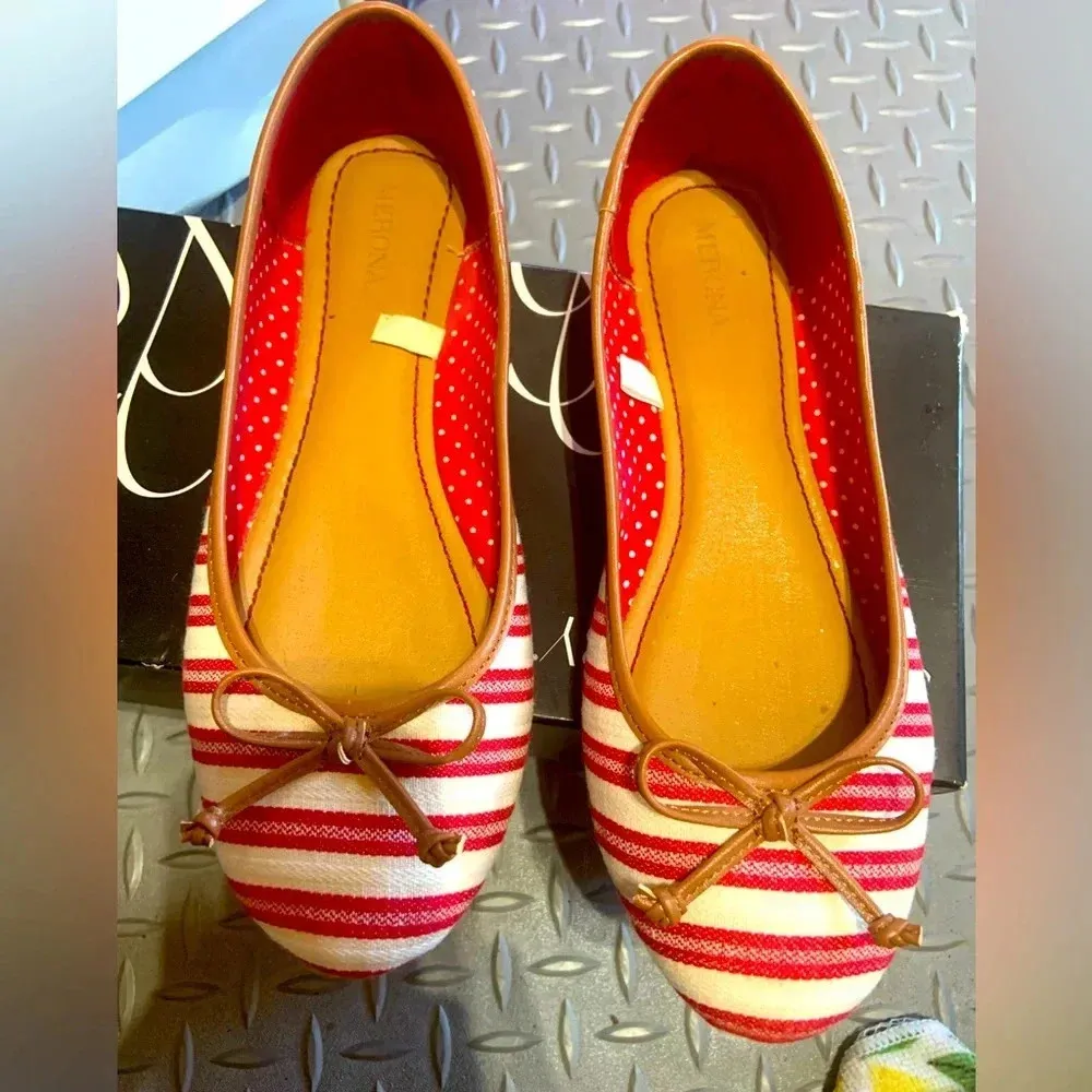 Striped flats red & cream - Image 2