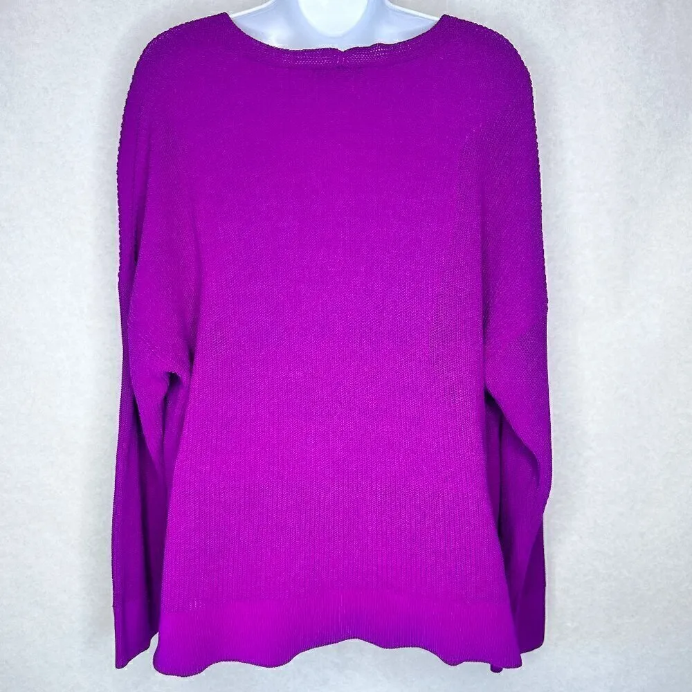 Eileen Fisher Corded V Neck Box Top Long Sleeve Sweater in Deep Mauve - Size M - Image 10