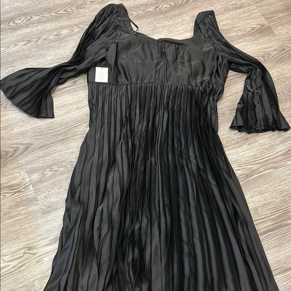 Eloquii pleated plus size black midi dress ruched draped square neck Sz 20 - Image 11