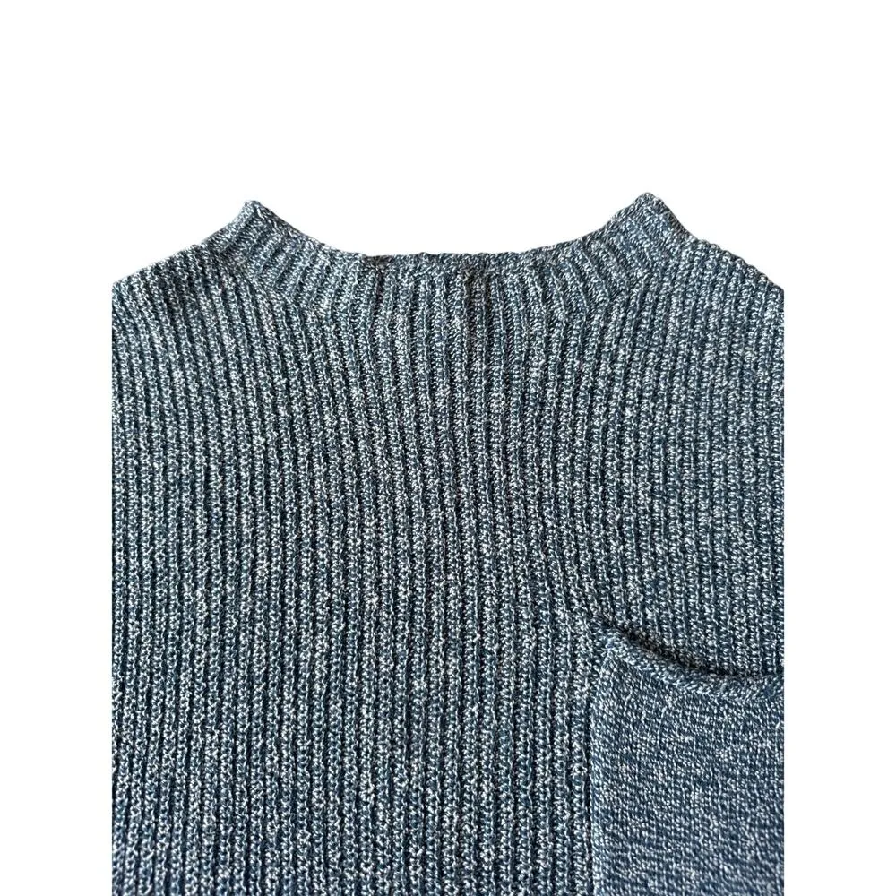 Free People Beach Freya Sweater Knit crop Sweater mock neck blue white XS - Image 4