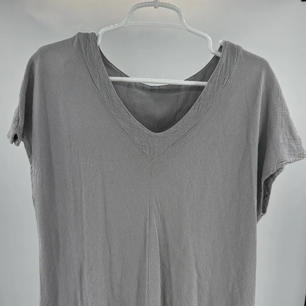 Oh My Gauze! Gray Midi Dress short sleeve cotton XL flowy vacation boho neutral - Image 7