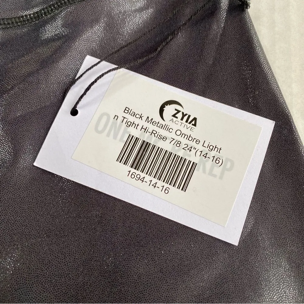 Zyia Black Metallic Ombré Light Tight High Rise Crop Legging White Liquid 14/16 - Image 5