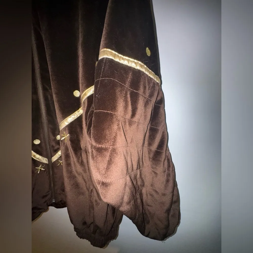 Vintage 80 Velour Brown and Gold Star Embroidered zip Euro Joy Jacket size large - Image 2