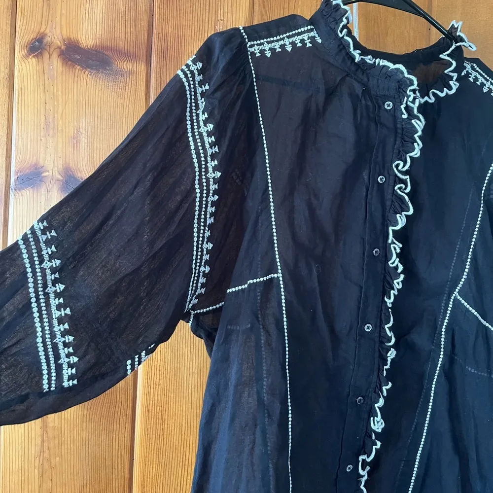 Étoile Isabel Marant Black Ruffle Button Down Top- Size 42 - Image 7