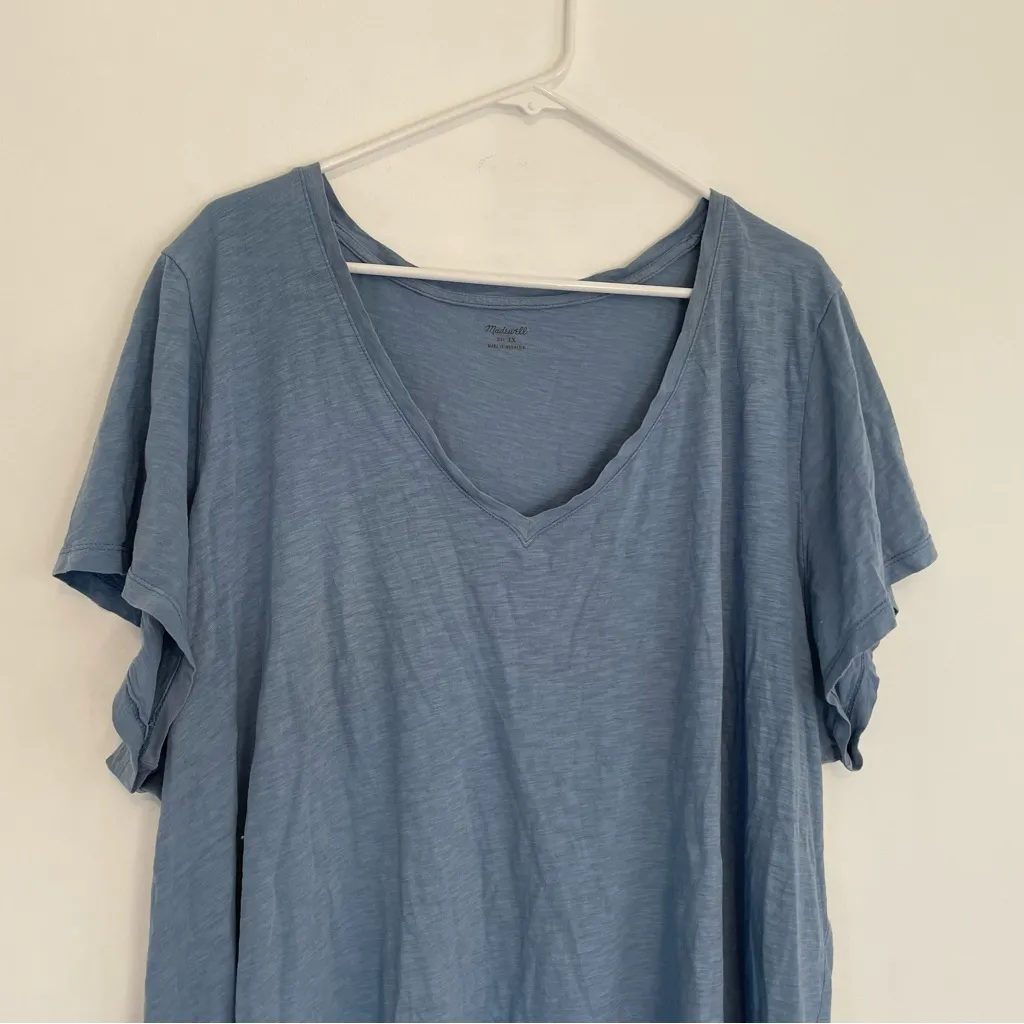 MADEWELL Plus Size V-Neck Short Sleeve T-Shirt Blue Slub Knit 100% Cotton Tee 3X - Image 7