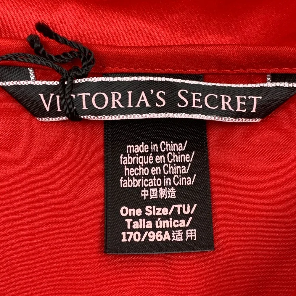 Victoria's Secret Red Satin Tie Night Shirt w/ Love Heart‎ Graphic One Size NWT - Image 5