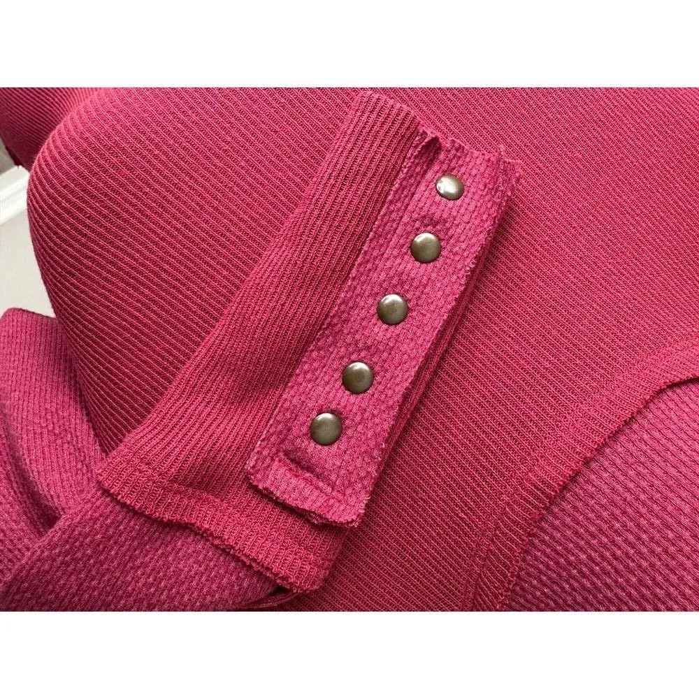 FREE PEOPLE Long Sleeve Mock Neck Studded Sleeve Red Thermal Top Tee Size XS - Image 5