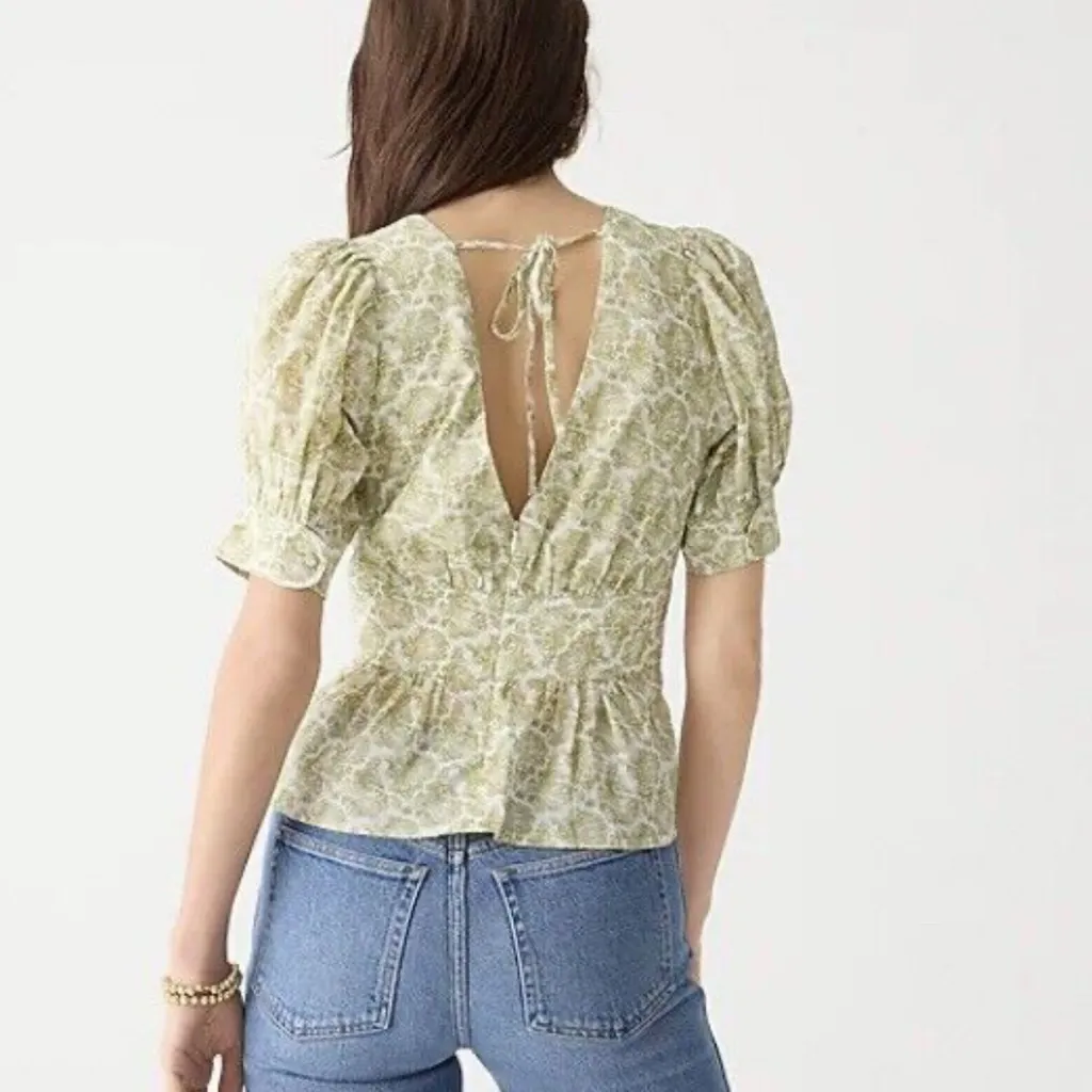 J. Crew Puff Sleeve Blouse Paisley Sage Green Boho Cottage Size Large - Image 10