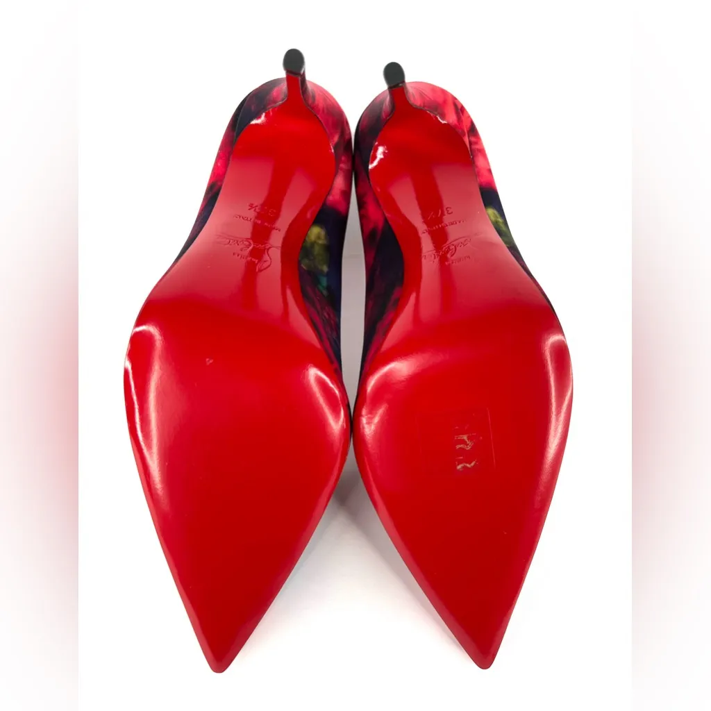 Christian Louboutin Kate 100mm Floral Crepe Satin Roses Pumps Size EU 37.5 - Image 7